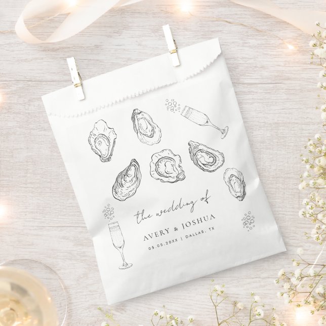 Hand Drawn Champagne & Oysters Roast Wedding Favou Favour Bags (Clipped)
