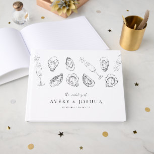 Hand Drawn Champagne & Oysters Roast Wedding Guest Book
