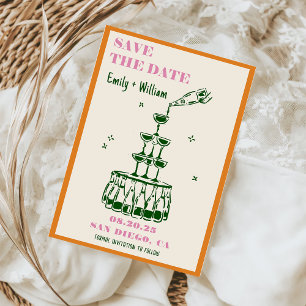 Hand Drawn Champagne Save the date wedding Invitation
