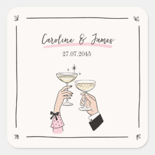 Hand Drawn Champagne Toast Wedding Sticker