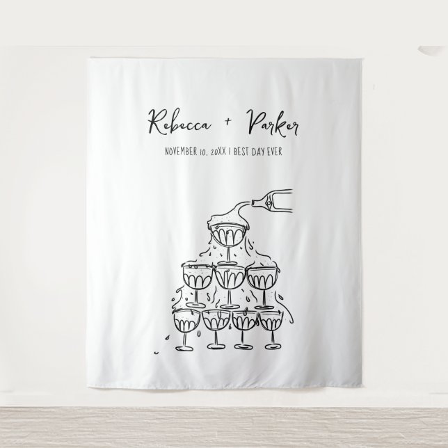 Hand drawn champagne tower Backdrop Photo booth Tapestry (Front)