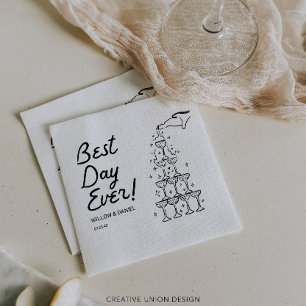 Hand Drawn Champagne Tower Best Day Ever Wedding Napkin