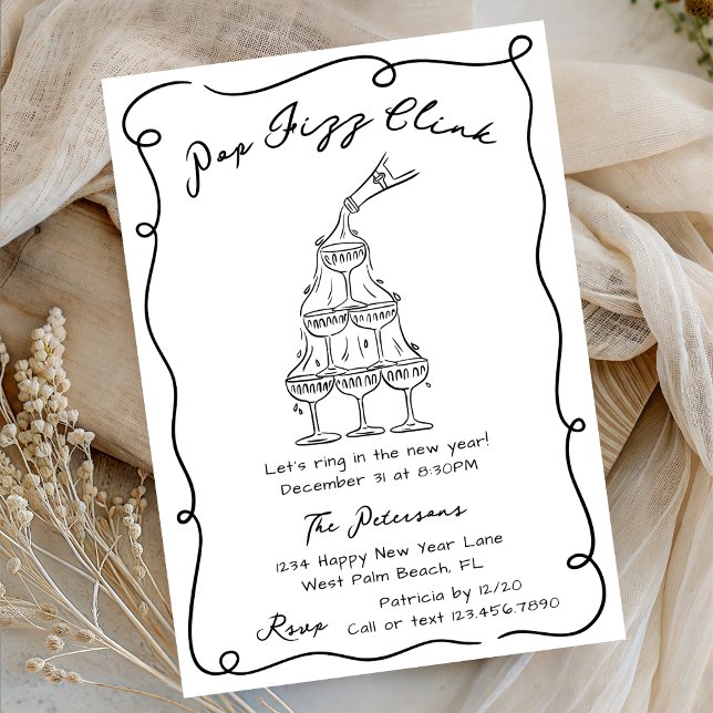Hand Drawn Champagne Tower New Years Eve Party Invitation (Creator Uploaded)