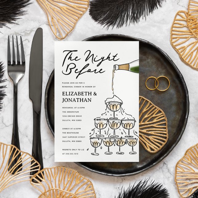 Hand Drawn Champagne Tower Rehearsal Dinner Invitation (Creator Uploaded)