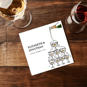 Hand Drawn Champagne Tower Rehearsal Dinner Napkin