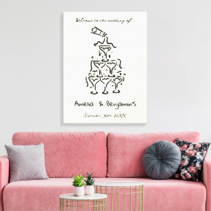 Hand Drawn Champagne Tower Retro Welcome wedding Canvas Print