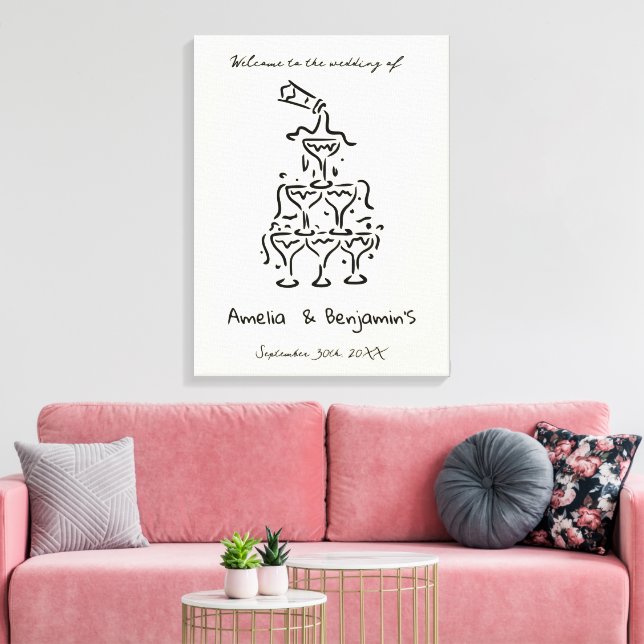 Hand Drawn Champagne Tower Retro Welcome wedding Canvas Print (Insitu(LivingRoom))