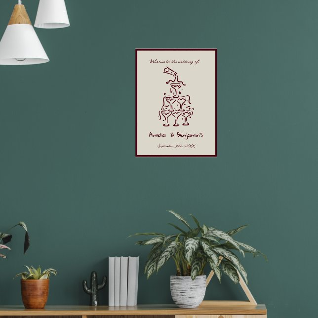 Hand Drawn Champagne Tower Retro Welcome wedding Poster (Living Room 1)