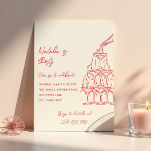 Hand Drawn Champagne Tower Thirty Fun Birthday Invitation