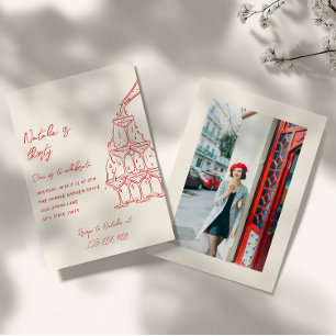 Hand Drawn Champagne Tower Thirty Photo Birthday Invitation