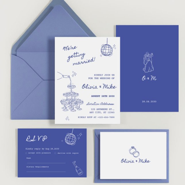 Hand drawn Champagne Tower wedding card (Creator Uploaded)