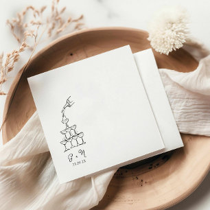 Hand drawn Champagne Tower Wedding Napkin