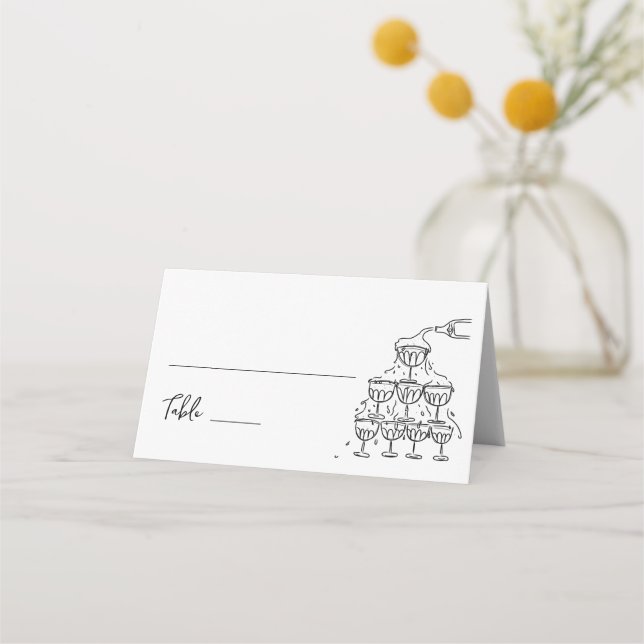 Hand drawn Champagne tower Wedding  Place card (Front)