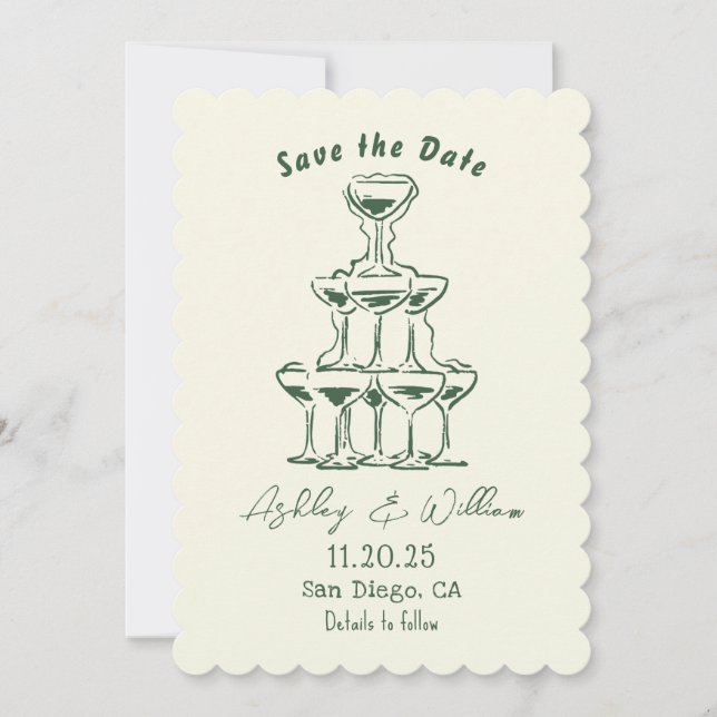 Hand drawn Champagne Tower Wedding Save The Date Invitation (Front)