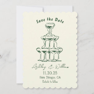 Hand drawn Champagne Tower Wedding Save The Date Invitation