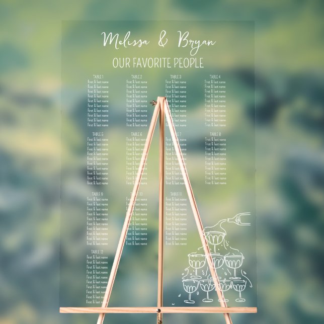 Hand drawn Champagne Tower Wedding seating chart (Neutral)