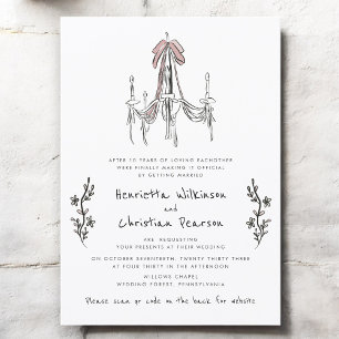 Hand Drawn Chandelier Bow Wedding Website  Invitation