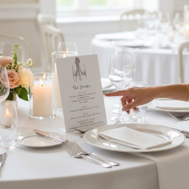 hand drawn Chandelier Wedding Drinks List Pedestal Sign (Creator Uploaded)