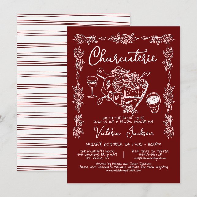 Hand Drawn Charcuterie Board Bridal Shower Invitation (Front/Back)