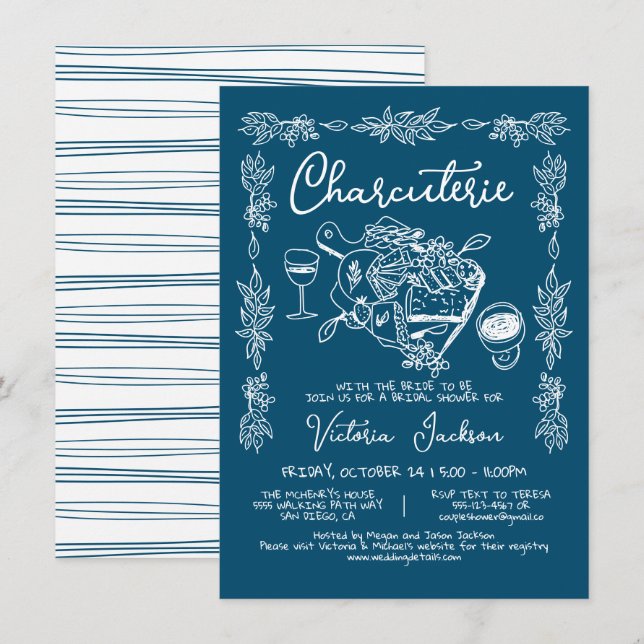 Hand Drawn Charcuterie Board Bridal Shower Invitation (Front/Back)
