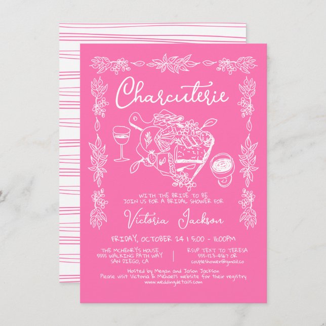 Hand Drawn Charcuterie Board Bridal Shower Invitation (Front/Back)