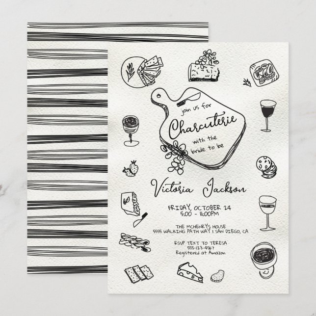 Hand Drawn Charcuterie Bridal Shower Invitation (Front/Back)