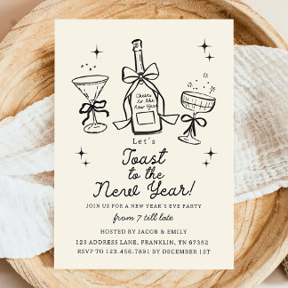 Hand Drawn Cheers New Years Eve Party In Invitation