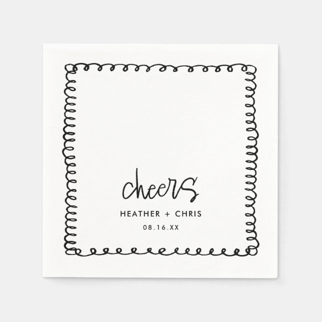 Hand Drawn Cheers Personalised Wedding Napkin (Front)