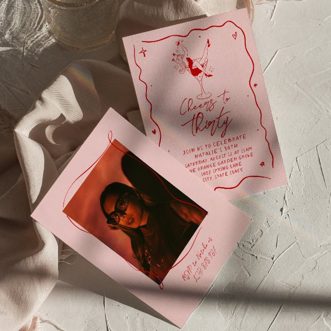 Hand Drawn Cheers To Thirty 30th Photo Birthday Invitation (Creator Uploaded)