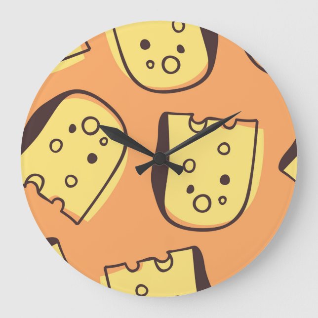 Hand-Drawn Cheese: Artistic Seamless Pattern. Large Clock (Front)