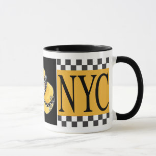 Hand drawn Chequered Taxi Cab NYC Mug