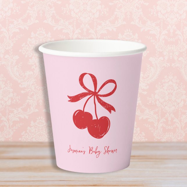 Hand Drawn Cherry Bow Pink & Red Baby Shower Paper Cups (Hand Drawn Cherry Bow Pink & Red Baby Shower Paper Cups)