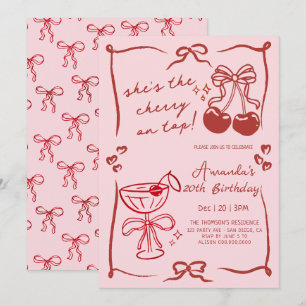  hand-drawn cherry martini birthday invitation