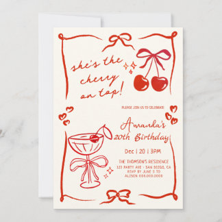 hand-drawn cherry martini birthday invitation