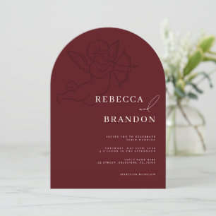 Hand Drawn Cherub Burgundy Arch Wedding Invitation