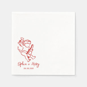 Hand Drawn Cherub Cupid Icon Wedding  Napkin
