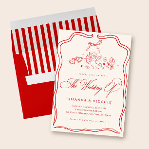 Hand Drawn Cherub Vintage Cupid Monogram Wedding Invitation