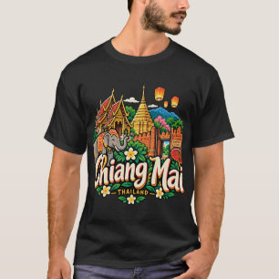 Hand Drawn Chiang Mai Thailand Travel Art Landmark T-Shirt