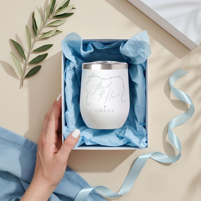 Hand Drawn Chic Bow Ribbon Maid of Honour Proposal (Hand Drawn Chic Bow Ribbon Maid of Honor Proposal Thermal Wine Tumbler)
