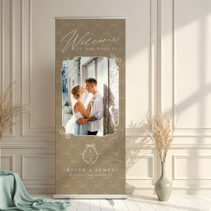 Hand Drawn Chic Bow & Ribbon Wedding Photo Welcome Retractable Banner