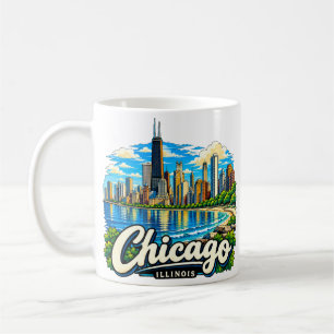 Hand Drawn Chicago Illinois Travel Art Landmark Coffee Mug