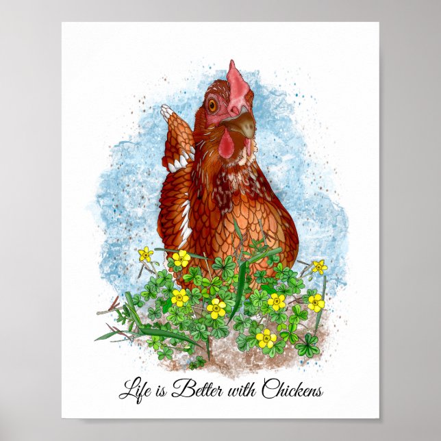 Hand drawn Chicken Art and Quote Poster (Front)