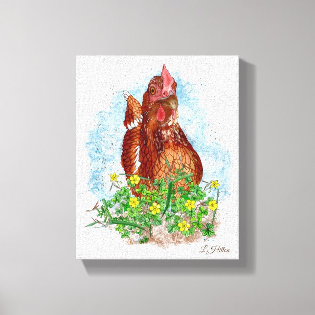 Hand drawn Chicken Art Canvas Print (Front)