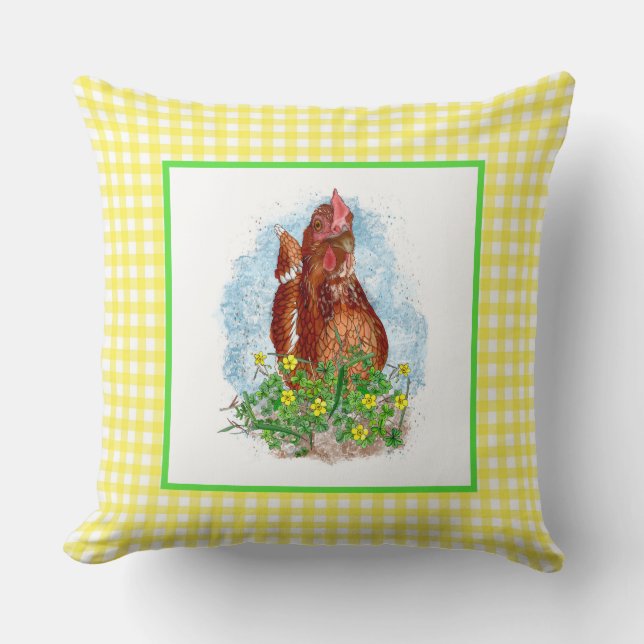 Hand drawn Chicken Art Cushion (Front)
