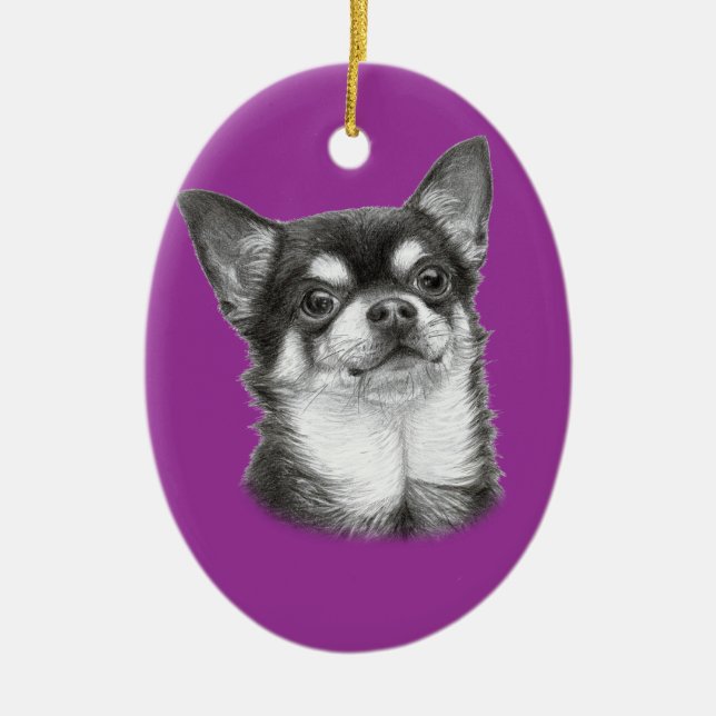Hand Drawn Chihuahua Artwork Ceramic Tree Decoration (Front)