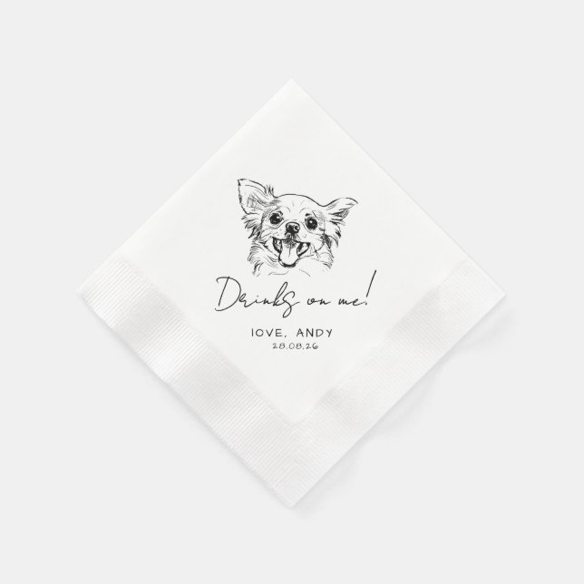 Hand Drawn chihuahua Drinks on me Cocktail Napkin (Corner)
