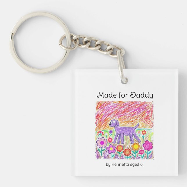 hand drawn child art made for daddy key ring (Front)
