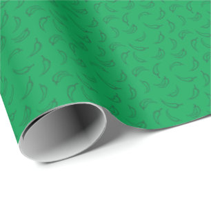 Hand-Drawn Chile Peppers on Green Wrapping Paper