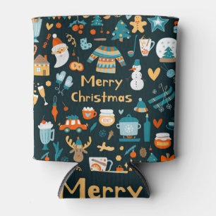 Hand-drawn Christmas and New Year elements. Can Cooler