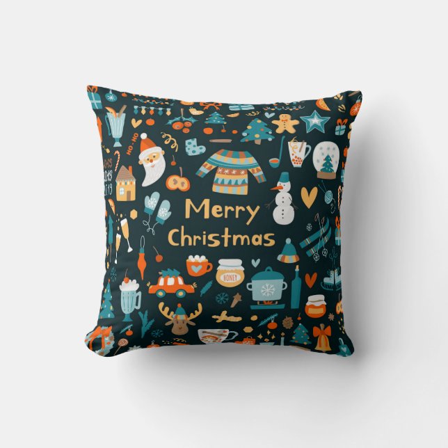 Hand-drawn Christmas and New Year elements. Cushion (Front)